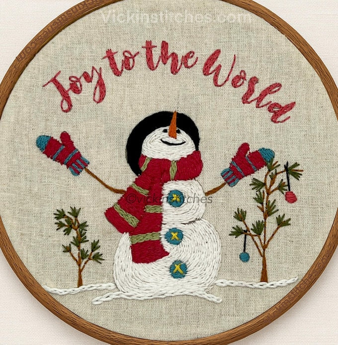 Christmas Snowman Joy to the World Embroidery Kit