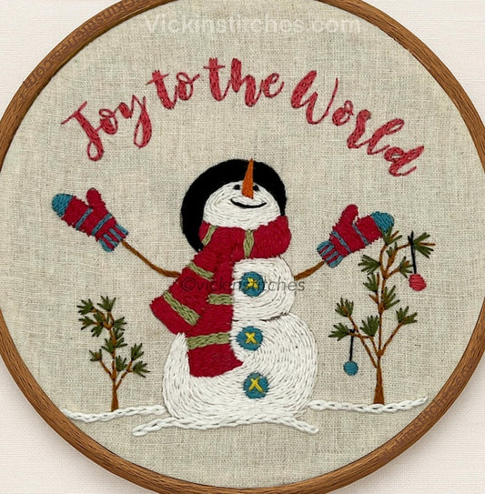 Christmas Snowman Joy to the World Embroidery Kit