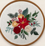 8" Christmas Floral Bouquet with Roses Embroidery Kit