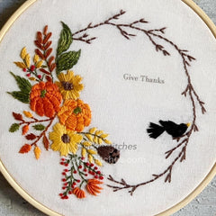 6" Autumn Wreath Floral Pumpkin Embroidery Kit