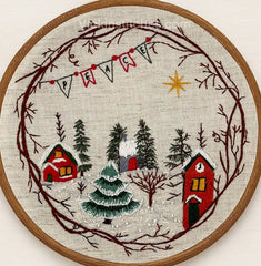 8” Christmas Village Grapevine Wreath Embroidery Kit