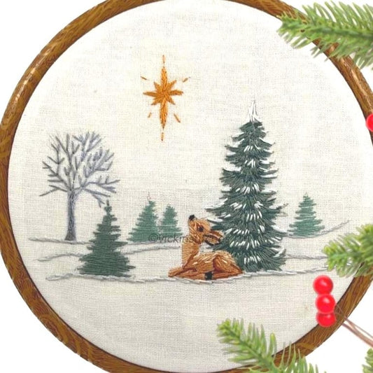 6" Little Christmas Doe in Winter Woods Embroidery Kit