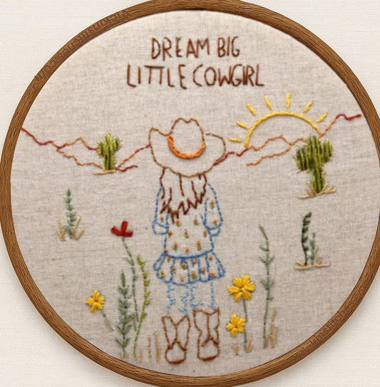 cow girl Themed Embroidery Kit for Beginners - Cute Western Decor for Baby Nursery or Child's Room. Cowboy. Easy hand embroidery kit