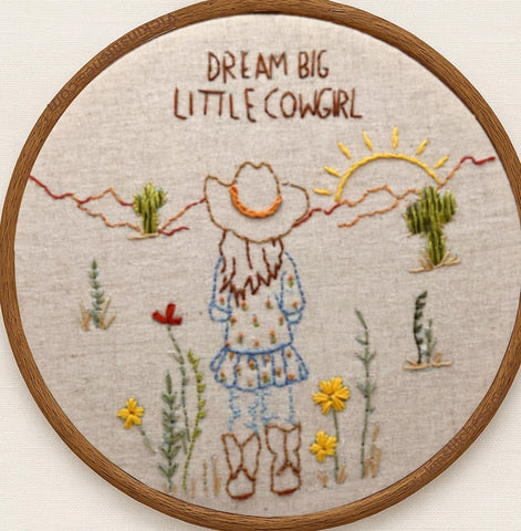 cow girl Themed Embroidery Kit for Beginners - Cute Western Decor for Baby Nursery or Child's Room. Cowboy. Easy hand embroidery kit