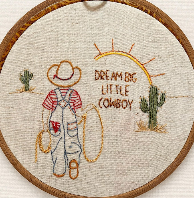 Cowboy Themed Embroidery Kit for Beginners - Cute Western Decor for Baby Nursery or Child's Room. Cowboy. Easy hand embroidery kit