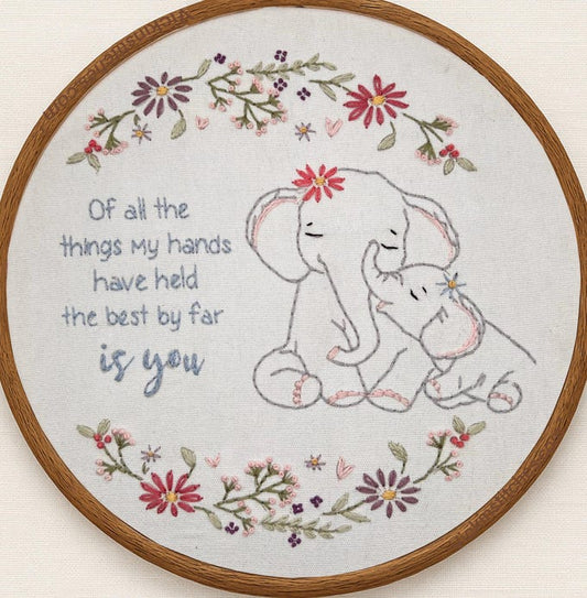 Elephant Embroidery Kit Hoop Art - Floral Mother's Love Design - Handmade Nursery Decor, Baby Shower Gift, New Mom Keepsake