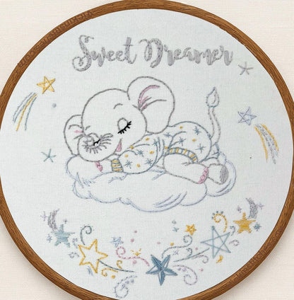 Baby nursery wall decor Embroidery Hoop Art - Cute Sleeping Elephant with Stars Sweet Dreamer, Baby Shower Gift, Handmade Keepsake