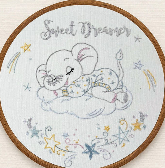 Baby nursery wall decor Embroidery Hoop Art - Cute Sleeping Elephant with Stars Sweet Dreamer, Baby Shower Gift, Handmade Keepsake