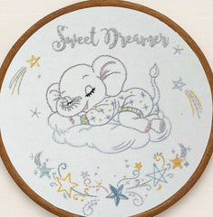 Baby nursery wall decor Embroidery Hoop Art - Cute Sleeping Elephant with Stars Sweet Dreamer, Baby Shower Gift, Handmade Keepsake