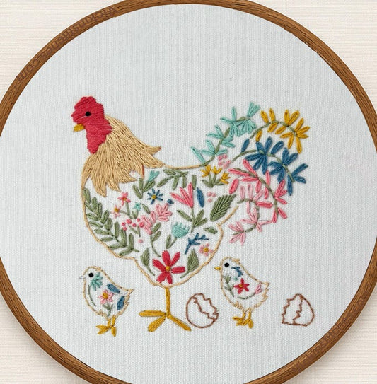 Chicken family sampler, hen and chicks  embroidery kit for beginners, fun simple embroidery