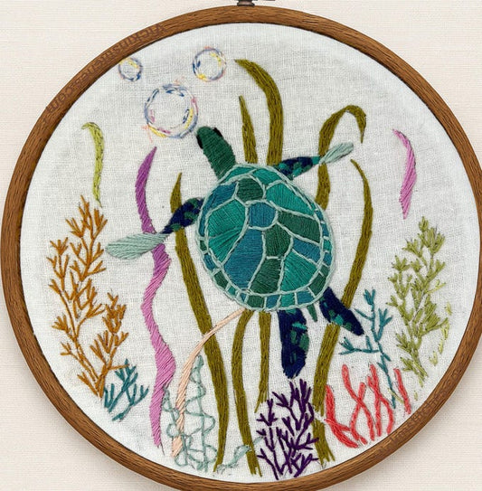 sea turtle embroidery kit for beginners, under water sea life embroidery