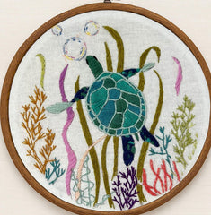 sea turtle embroidery kit for beginners, under water sea life embroidery