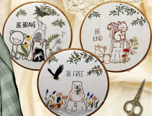 Woodland Animal Embroidery Kit for Beginners - Cute squirrel decor for Baby Nursery or Child's Room. Be kind. Easy hand embroidery kit