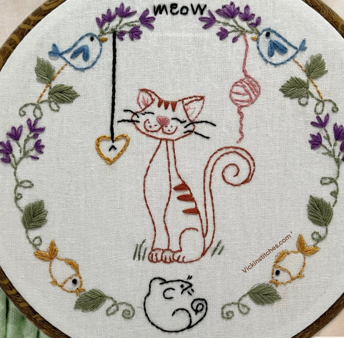 Cat Lover adorable kitty Hand Embroidery Kit for Beginners