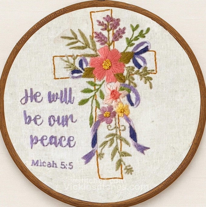 6" Floral Cross with Christian Scripture Embroidery Kit