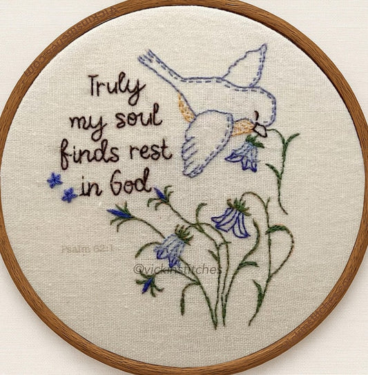 Embroidered kit beginners | Bible Verse Decor | Inspirational Wall Hanging | Psalm 62:1 | Bird and Flowers Embroidery Spiritual Home Decor**