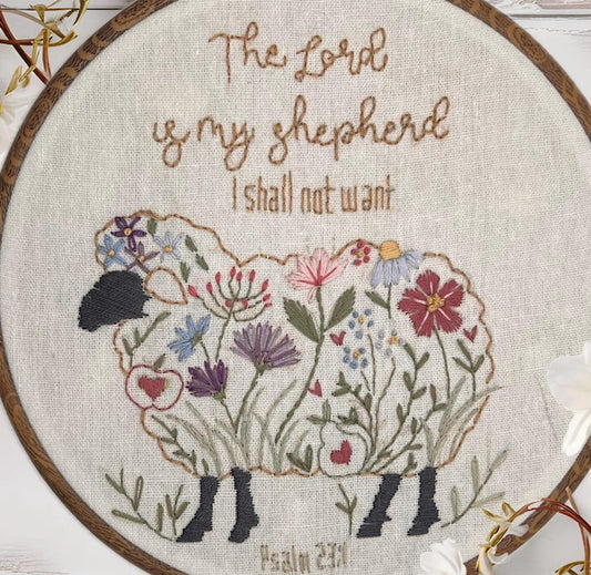 The Lord is my shepherd floral sheep embroidery kit wall decor
