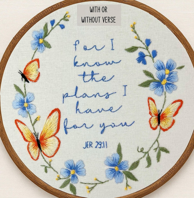 Butterflies & Flowers Christian  embroidery. Jeremiah 29.