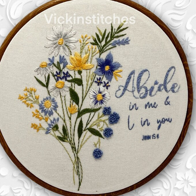 Wildflower daisy hand Embroidery kit for beginners . Christian hand embroidery decor . Craft kit . Complete embroidery kit yellow white blue