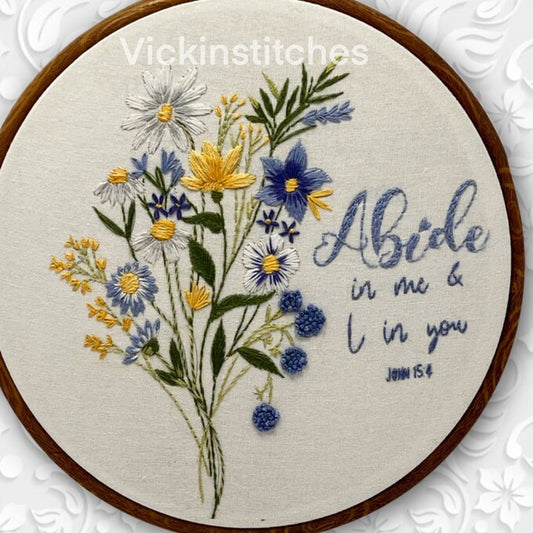 Wildflower daisy hand Embroidery kit for beginners . Christian hand embroidery decor . Craft kit . Complete embroidery kit yellow white blue