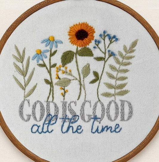 God is  Good Christian beginner embroidery kit. Christian floral embroidery kit 6” design.Christian life Embroidery gift kit DIY. SunFlower