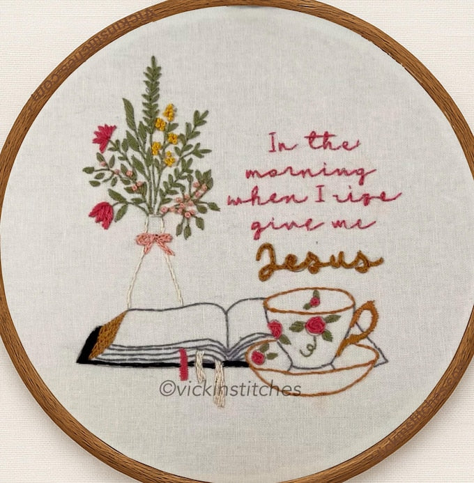 6" Christian Floral Biblical Teacup Embroidery Kit for Beginners