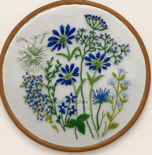 6" Beauty in Blue Floral Hand Embroidery Kit for Beginners