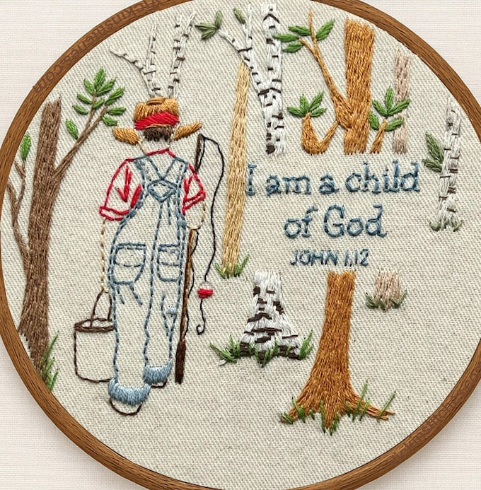 6" Child of God Personalized Boy Gone Fishing Christian Embroidery Kit