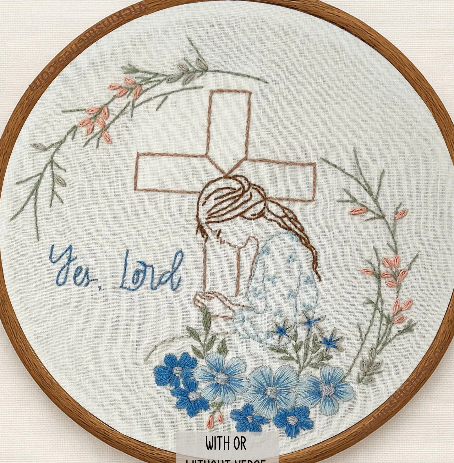 Yes,Lord. Christian embroidery kit for woman of God. Faith wall decor handmade embroidery kit.  Woman praying with flowers.