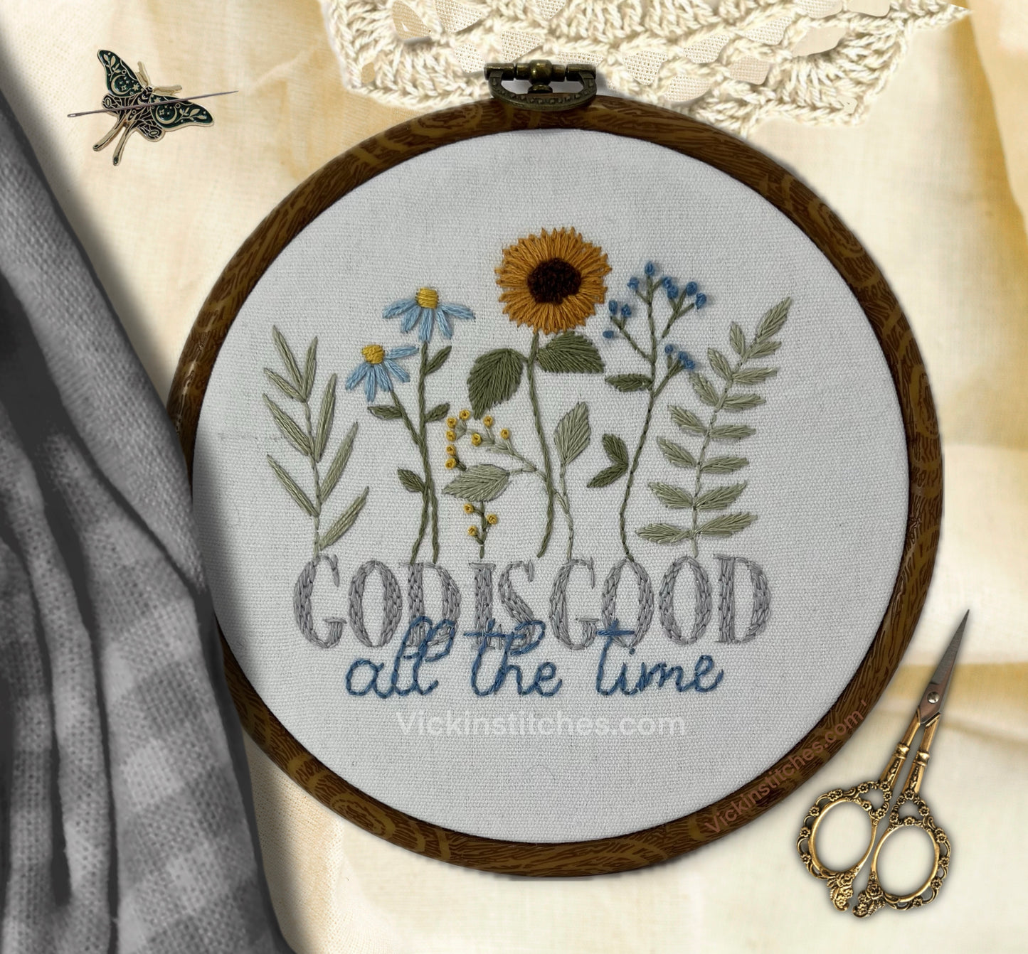 God is  Good Christian beginner embroidery kit. Christian floral embroidery kit 6” design.Christian life Embroidery gift kit DIY. SunFlower