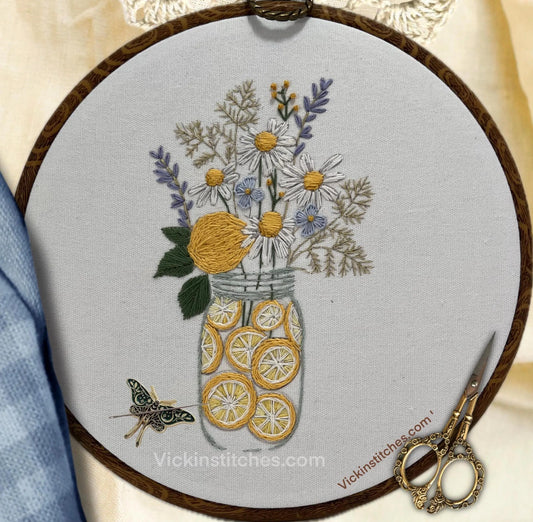 Lemon slice bouquet hand embroidery kit for beginners.