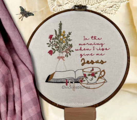 6" Christian Floral Biblical Teacup Embroidery Kit for Beginners