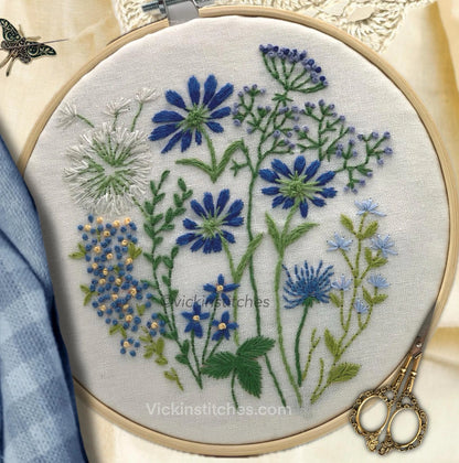 6" Beauty in Blue Floral Hand Embroidery Kit for Beginners