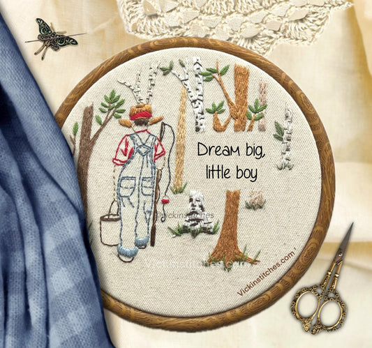 6" Child of God Boy Fishing in Nature Embroidery Design PDF