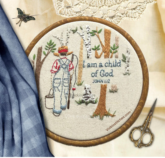 6" Child of God Personalized Boy Gone Fishing Christian Embroidery Kit