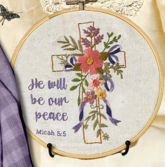 6" Floral Cross with Christian Scripture Embroidery Kit