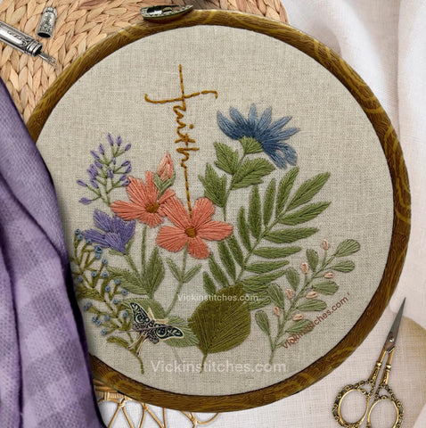 6" Beautiful Floral Wildflower Christian Faith Embroidery Kit