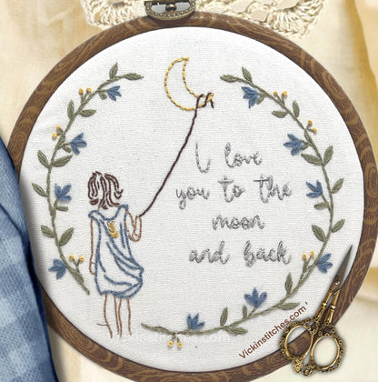 Beginner Embroidery kit |Love you to the moon, |easy |Embroidery Kit with Pattern|Embroidery Designs|Embroidery Hoop| DIY craft gift|Love