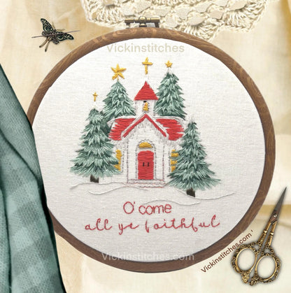 Christmas Church Hand embroidery kit. O come all ye faithful