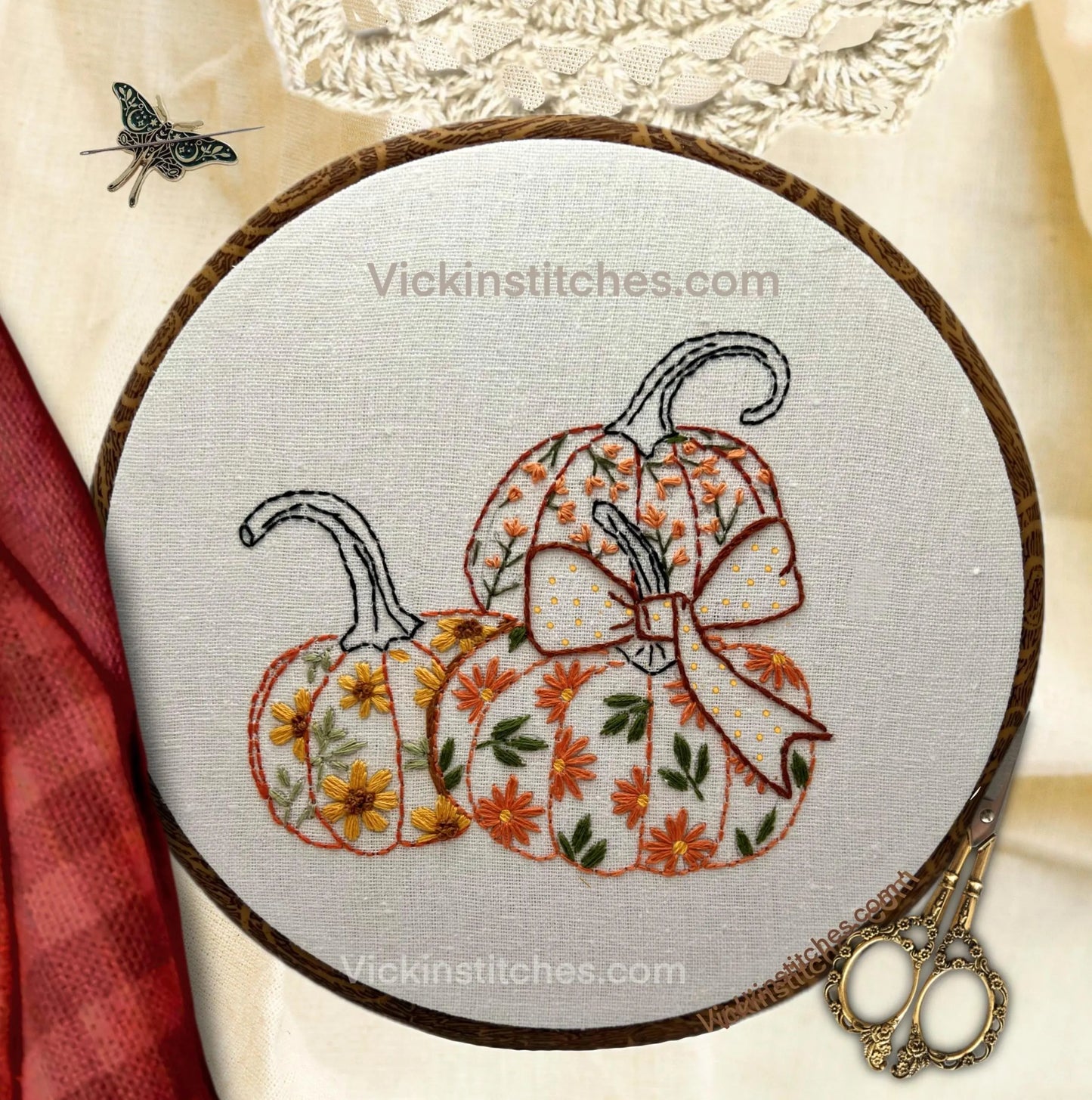 Vanderpumpkins Fancy decorator pumpkins hand embroidery kit - 8” design