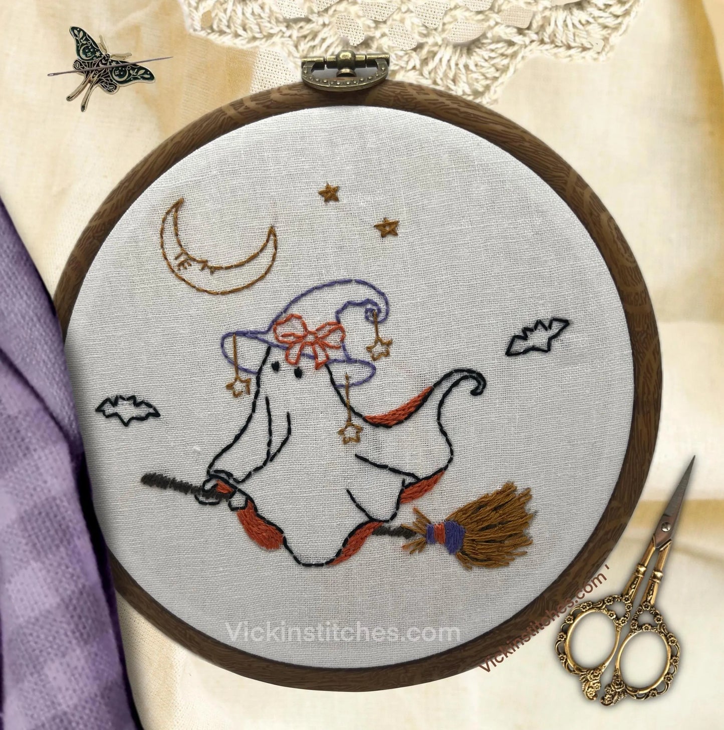 Boo Witch! Adorable ghost witch hand embroidery kit for autumn home decor