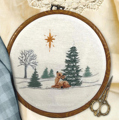 6" Little Christmas Doe in Winter Woods Embroidery Kit