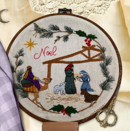 8” Christmas Nativity  Grapevine Wreath Embroidery Kit