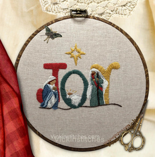 Nativity Christmas Manger JOY Embroidery Kit for beginners