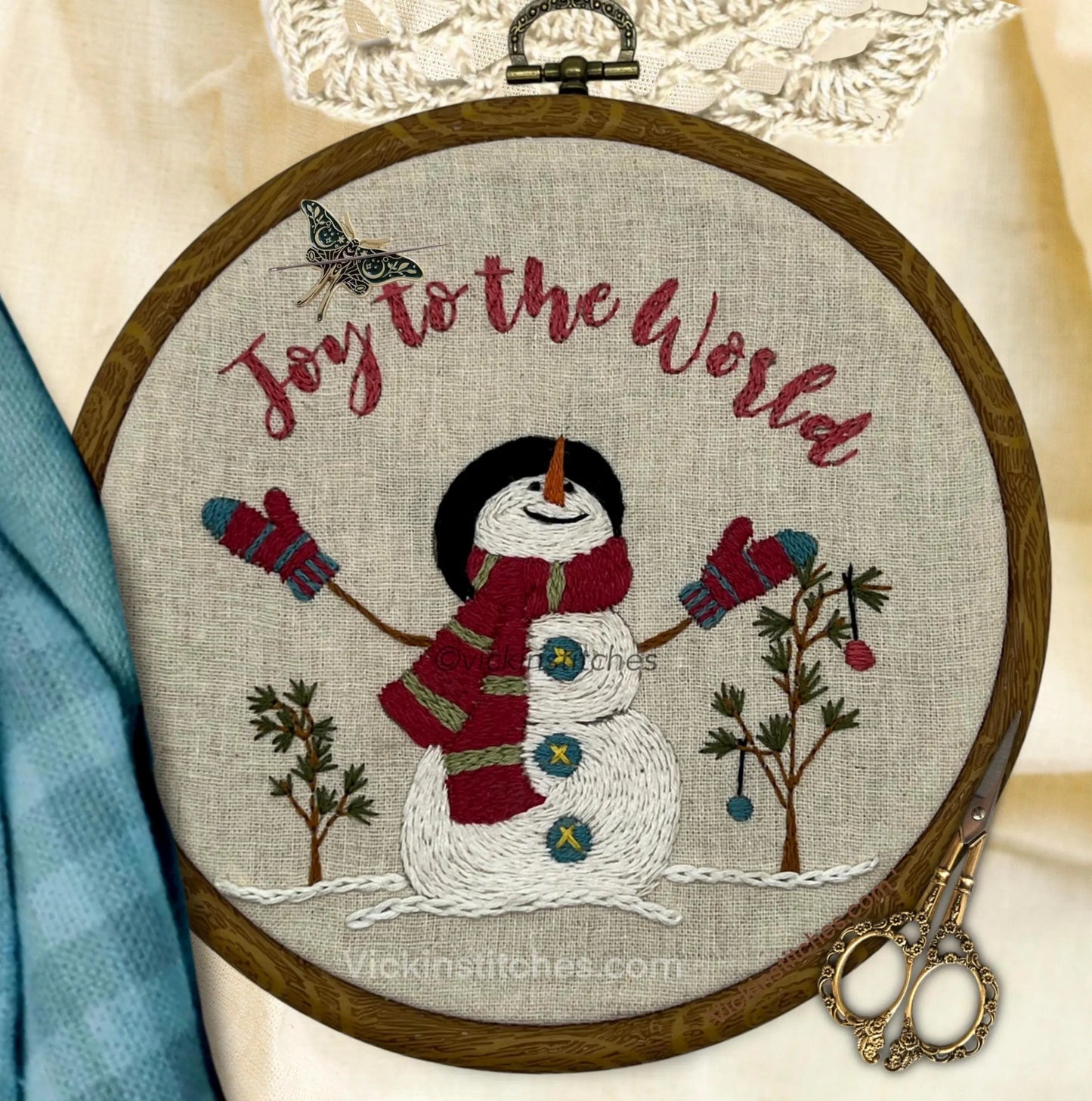 Christmas Snowman Joy to the World Embroidery Kit