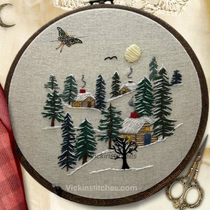 8” Cabin in the Woods Winter Embroidery Kit