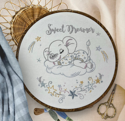 Baby nursery wall decor Embroidery Hoop Art - Cute Sleeping Elephant with Stars Sweet Dreamer, Baby Shower Gift, Handmade Keepsake