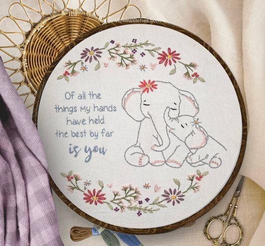 Elephant Embroidery Kit Hoop Art - Floral Mother's Love Design - Handmade Nursery Decor, Baby Shower Gift, New Mom Keepsake