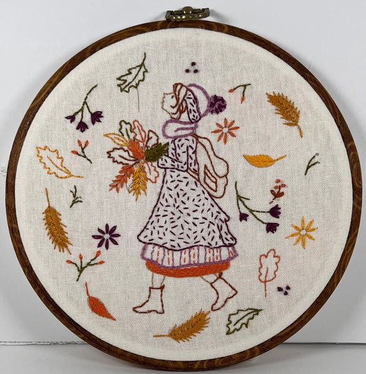 8" Fall Girl Autumn Embroidery Pattern PDF Download