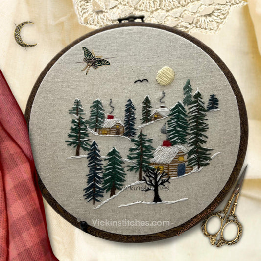 Winter Cabin holiday embroidery pattern pdf download